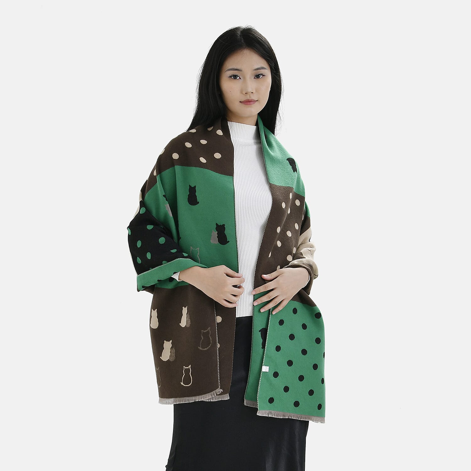 Closeout Deal Patchwork Pattern Super Soft Shawl (One Size, 180x67cm) - Green Black - Multi