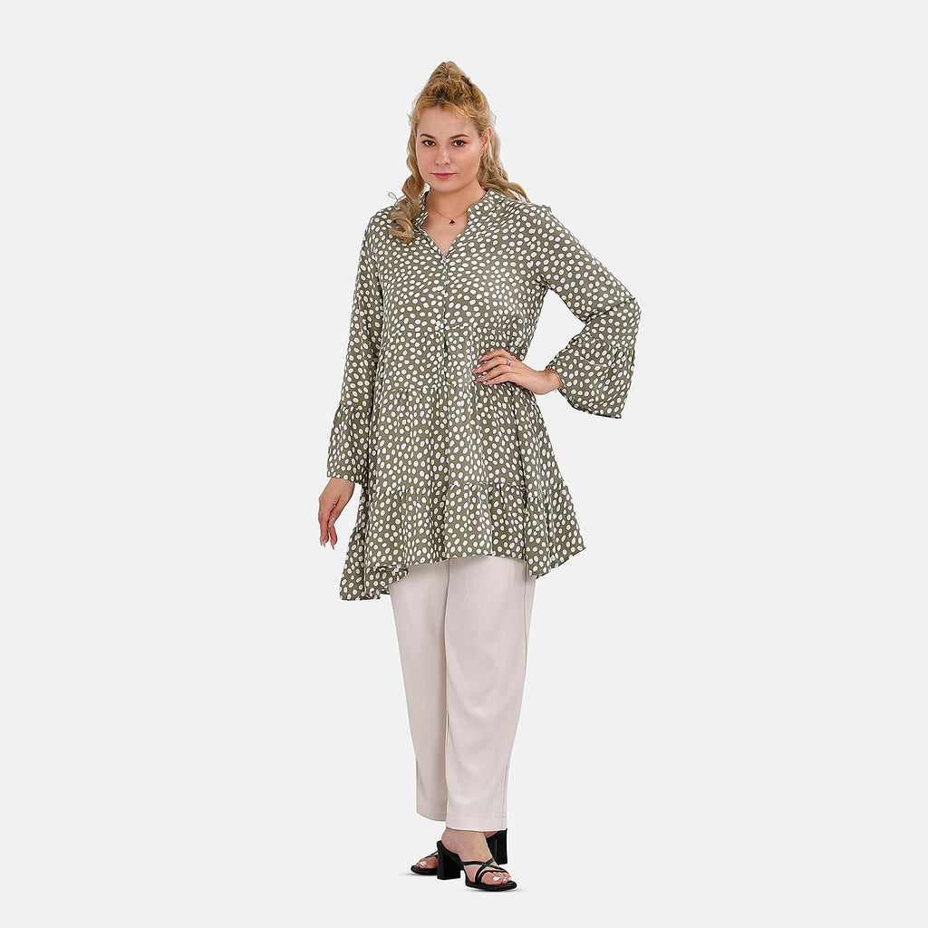 La Marey 100% Viscose Polka Dot Pattern V-Neck Casual Dress (Size -  L-XL, 16-20) - Green
