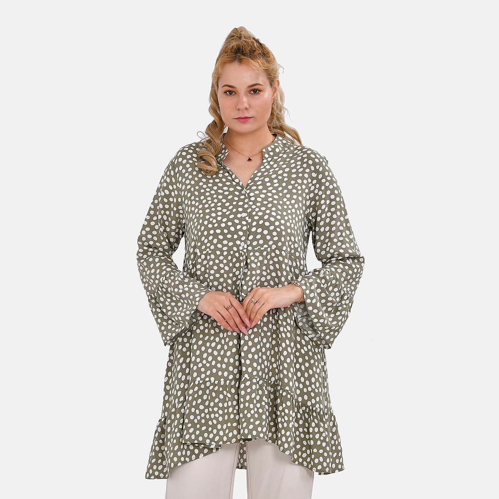 La Marey 100% Viscose Polka Dot Pattern V-Neck Casual Dress (Size -  L-XL, 16-20) - Green