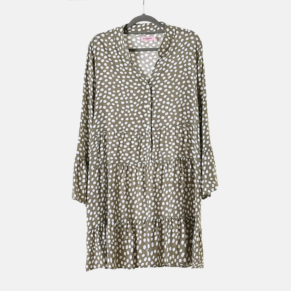 La Marey 100% Viscose Polka Dot Pattern V-Neck Casual Dress (Size -  L-XL, 16-20) - Green