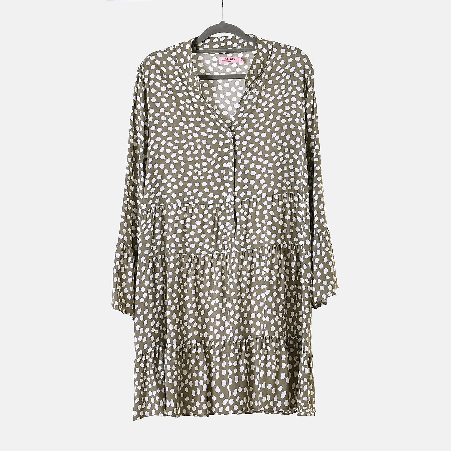 La Marey 100% Viscose Polka Dot Pattern V-Neck Casual Dress (Size -  L-XL, 16-20) - Green