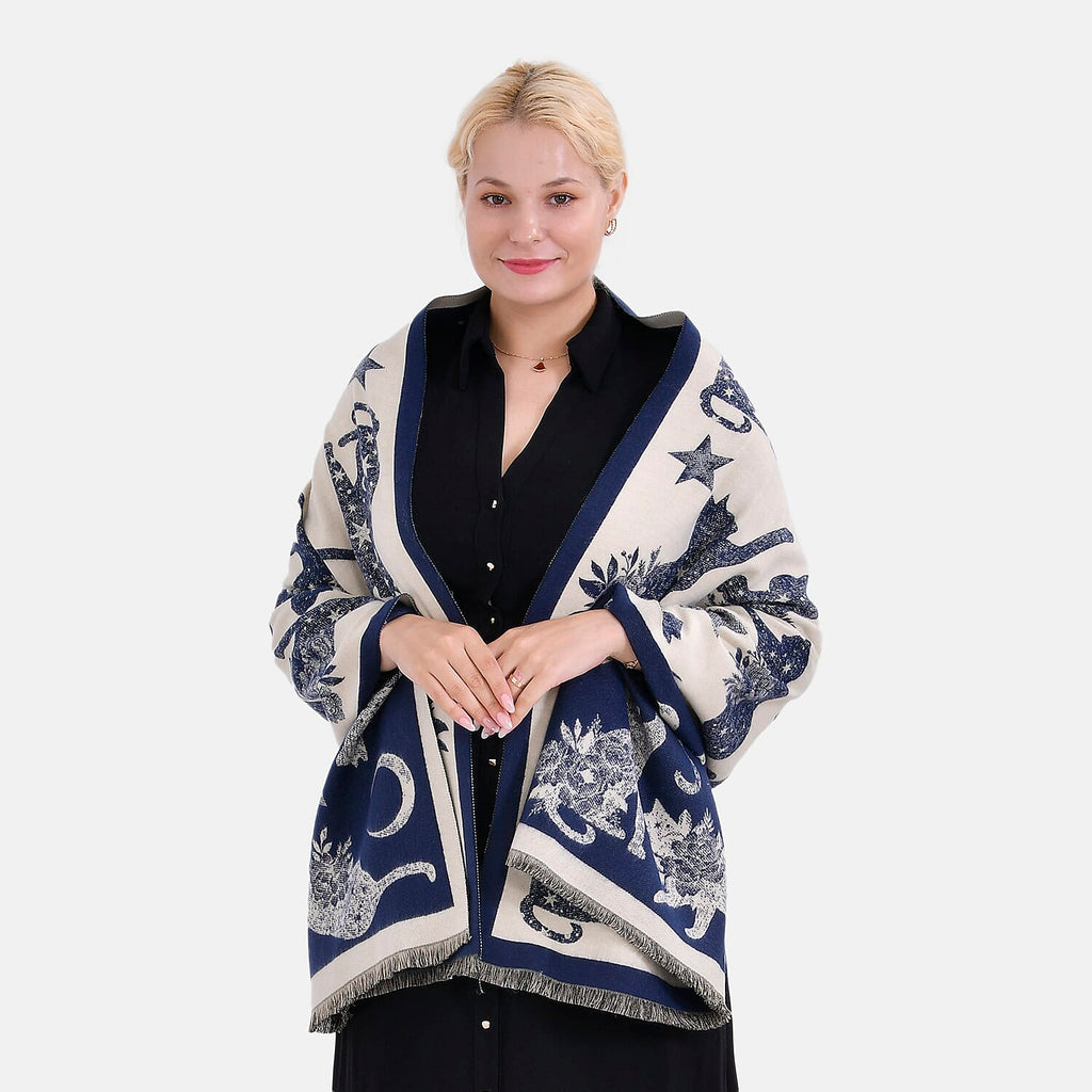 Viscose Printed Shawl (Size 185x65 cm) - Beige Blue & Beige