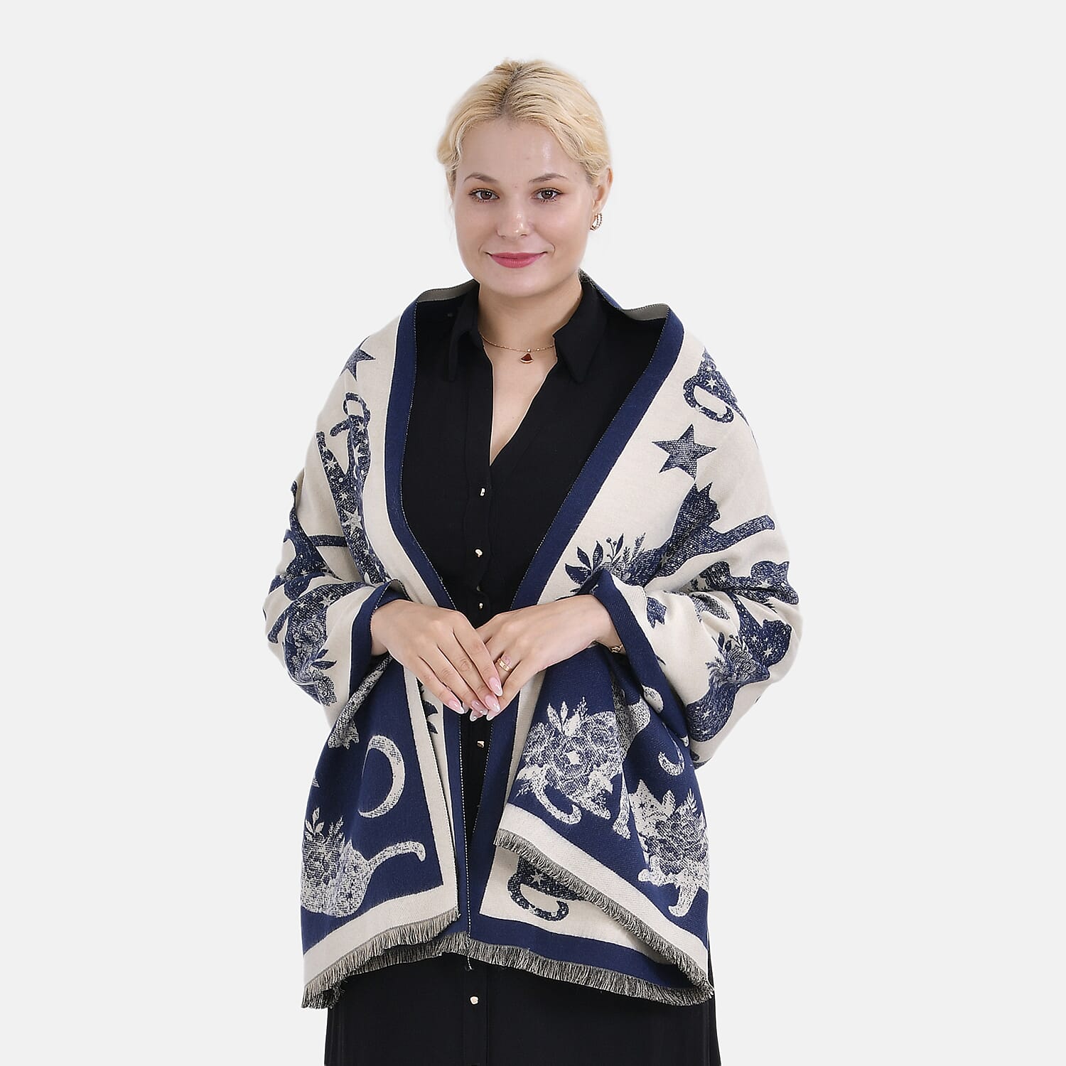Viscose Printed Shawl (Size 185x65 cm) - Beige Blue & Beige