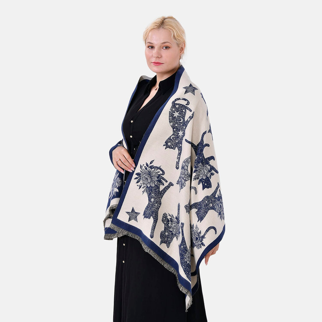 Viscose Printed Shawl (Size 185x65 cm) - Beige Blue & Beige