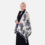 Viscose Printed Shawl (Size 185x65 cm) - Beige Blue & Beige