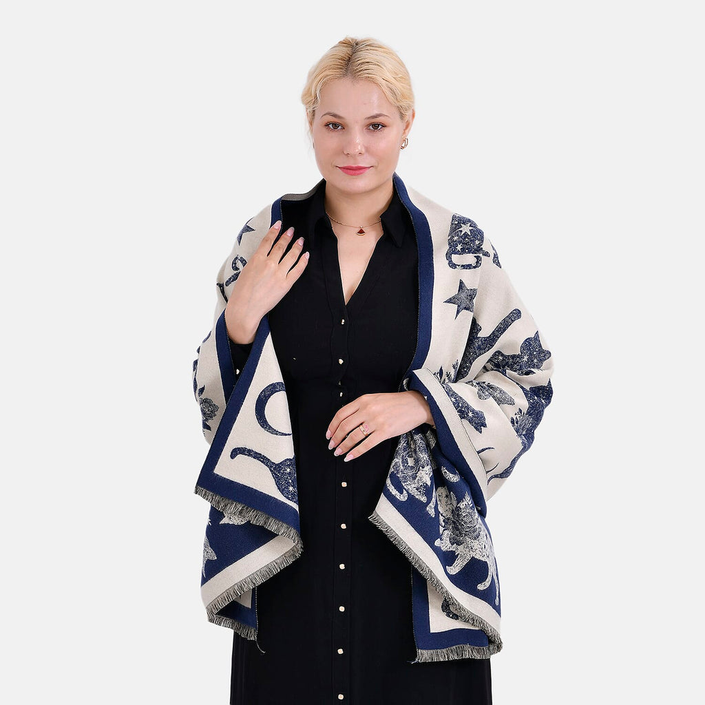 Viscose Printed Shawl (Size 185x65 cm) - Beige Blue & Beige