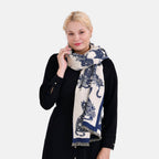 Viscose Printed Shawl (Size 185x65 cm) - Beige Blue & Beige