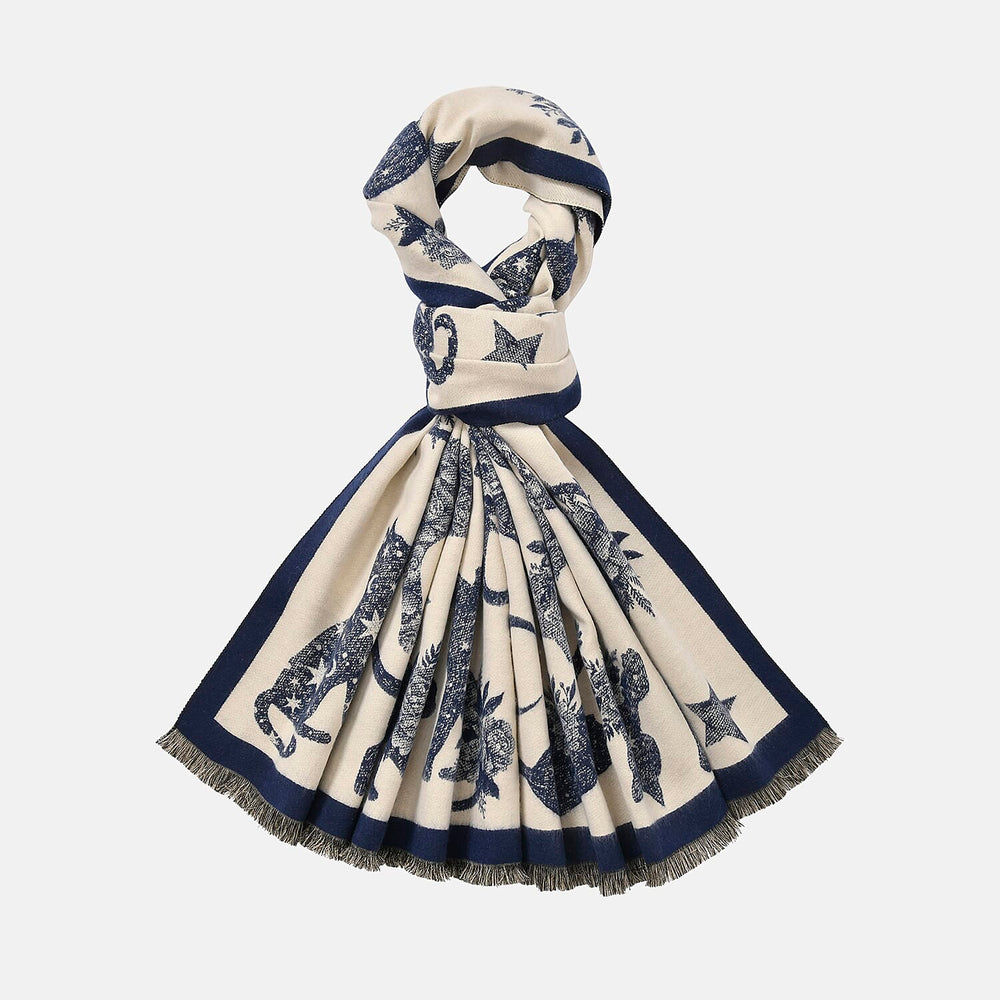 Viscose Printed Shawl (Size 185x65 cm) - Beige Blue & Beige