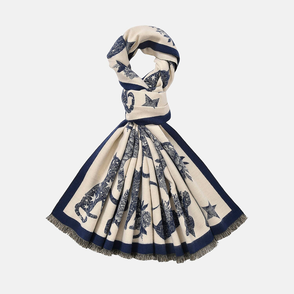 Viscose Printed Shawl (Size 185x65 cm) - Beige Blue & Beige