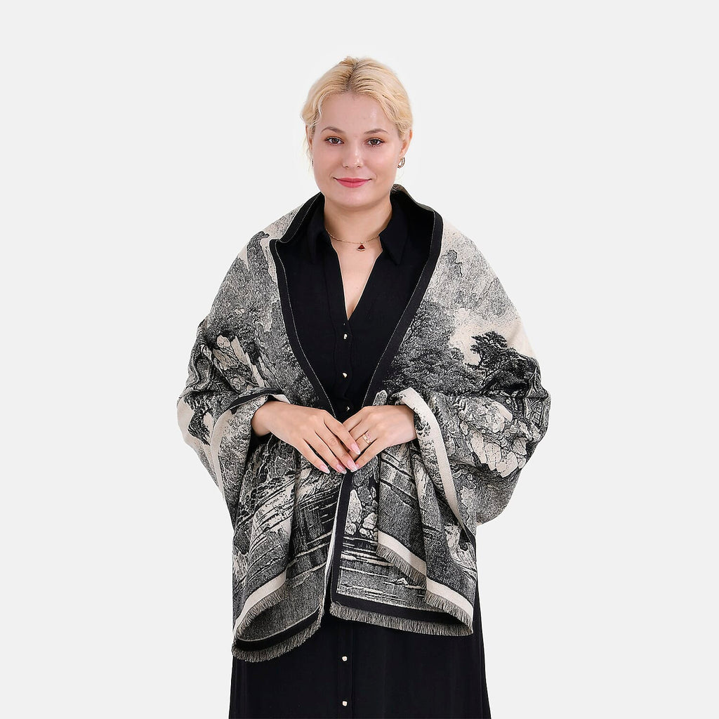 Viscose Printed Shawl (Size 185x65 cm) - Beige