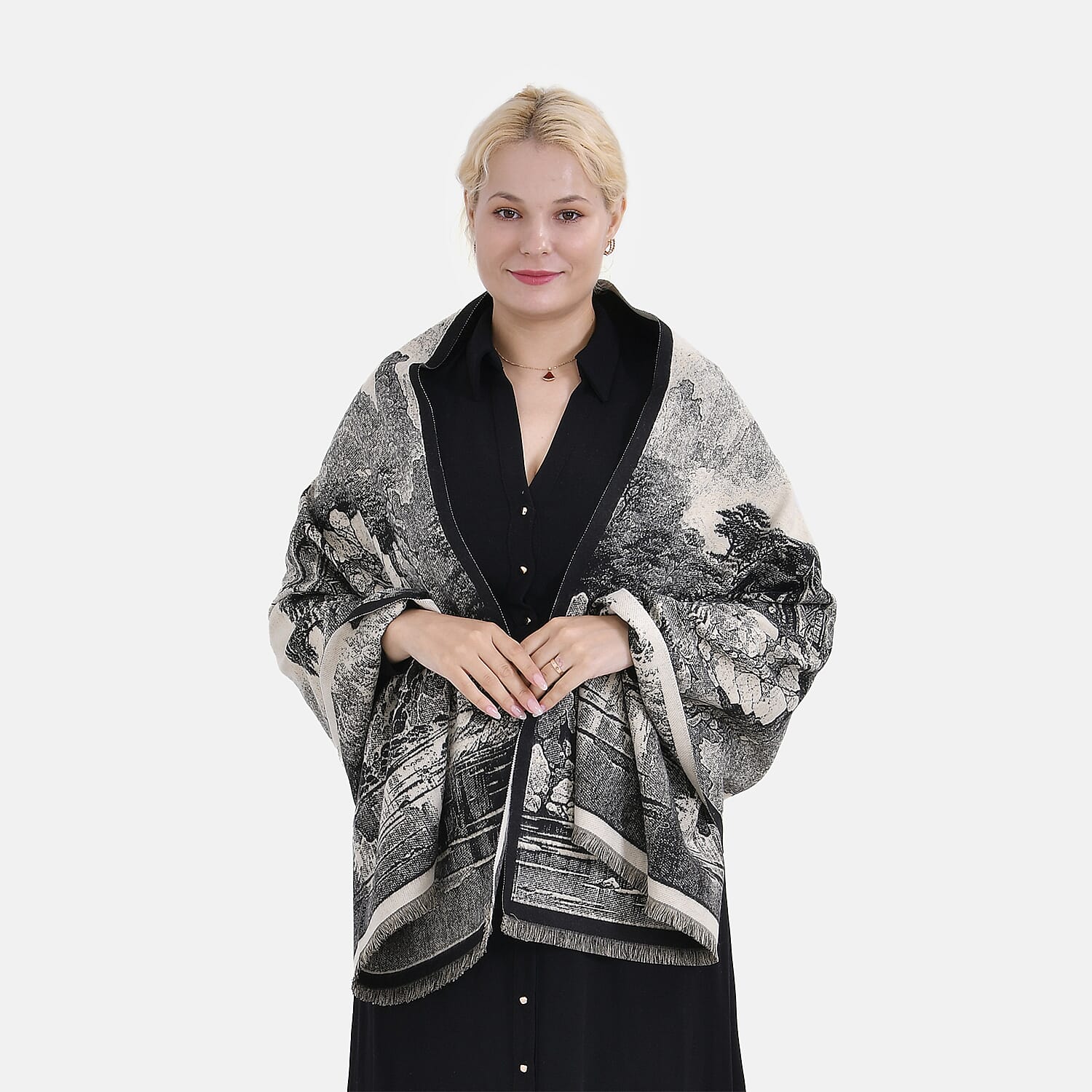 Viscose Printed Shawl (Size 185x65 cm) - Beige