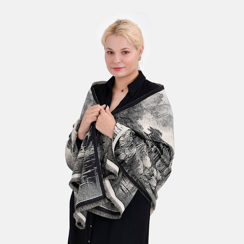 Viscose Printed Shawl (Size 185x65 cm) - Beige
