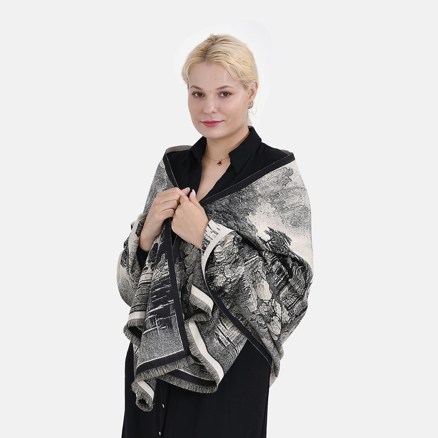 Viscose Printed Shawl (Size 185x65 cm) - Beige