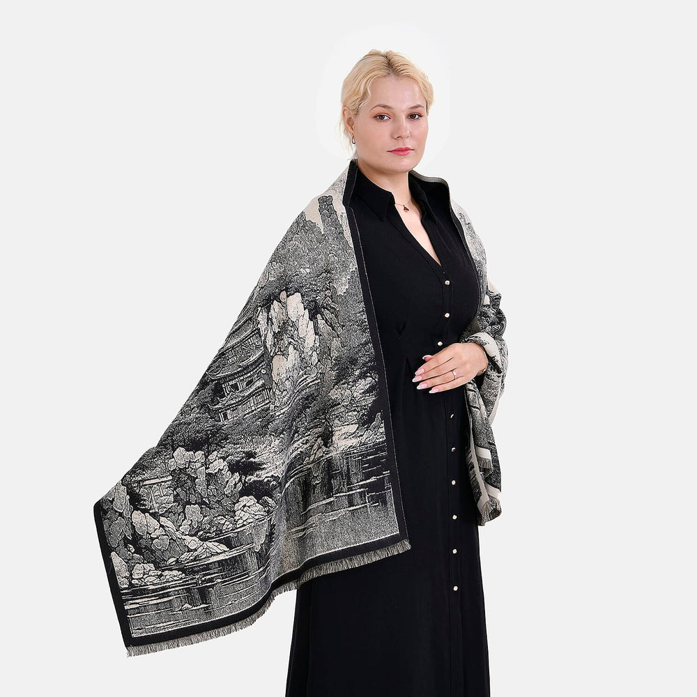 Viscose Printed Shawl (Size 185x65 cm) - Beige