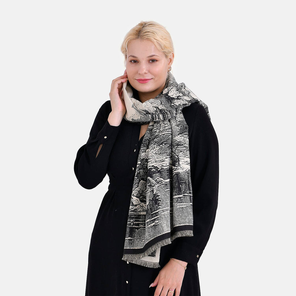 Viscose Printed Shawl (Size 185x65 cm) - Beige