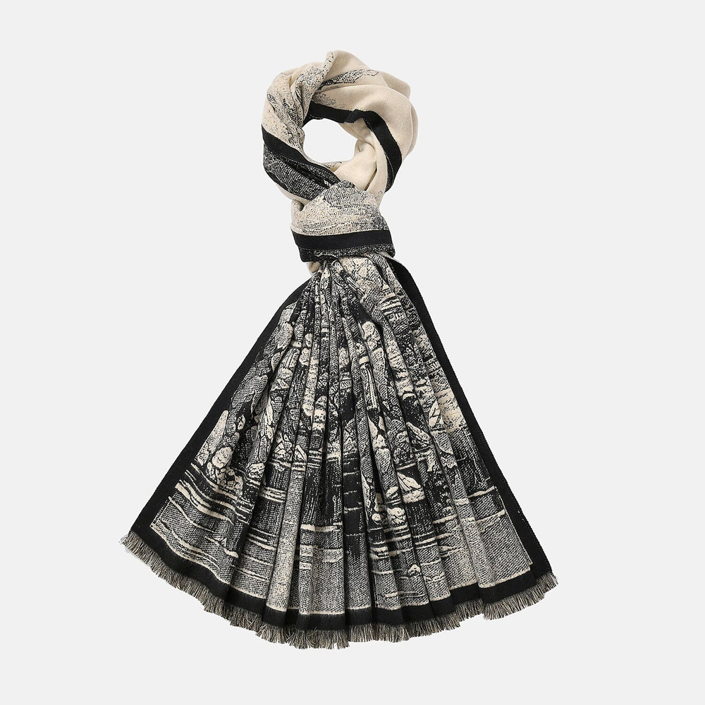 Viscose Printed Shawl (Size 185x65 cm) - Beige