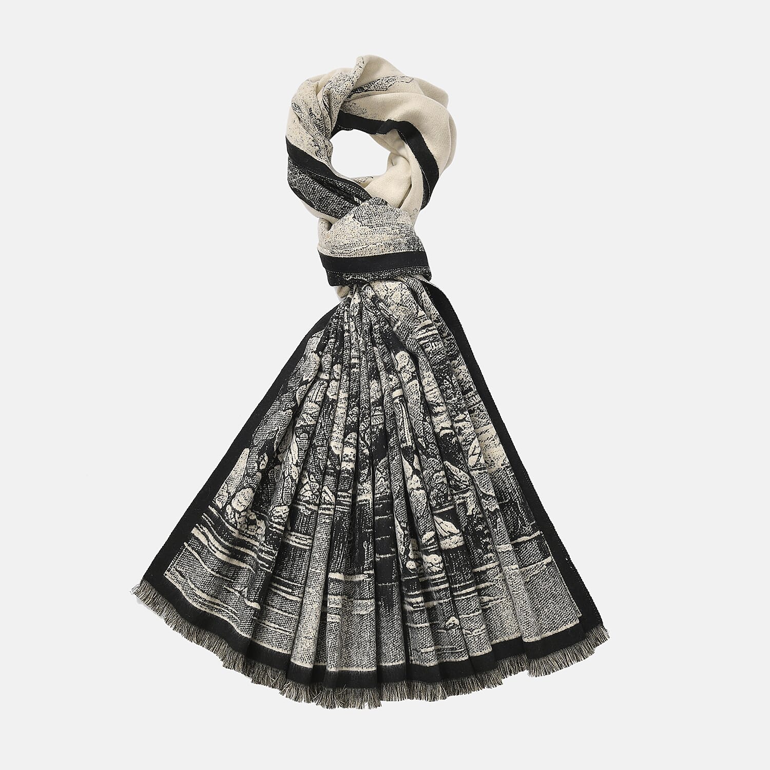 Viscose Printed Shawl (Size 185x65 cm) - Beige