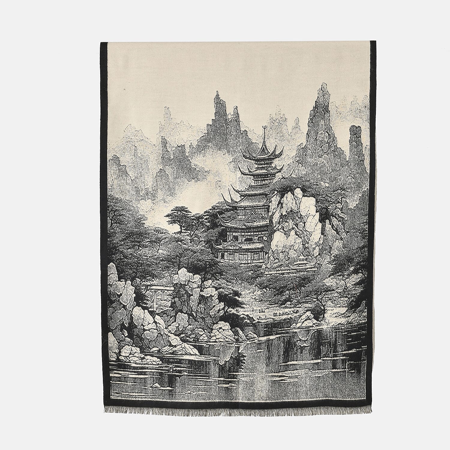 Viscose Printed Shawl (Size 185x65 cm) - Beige