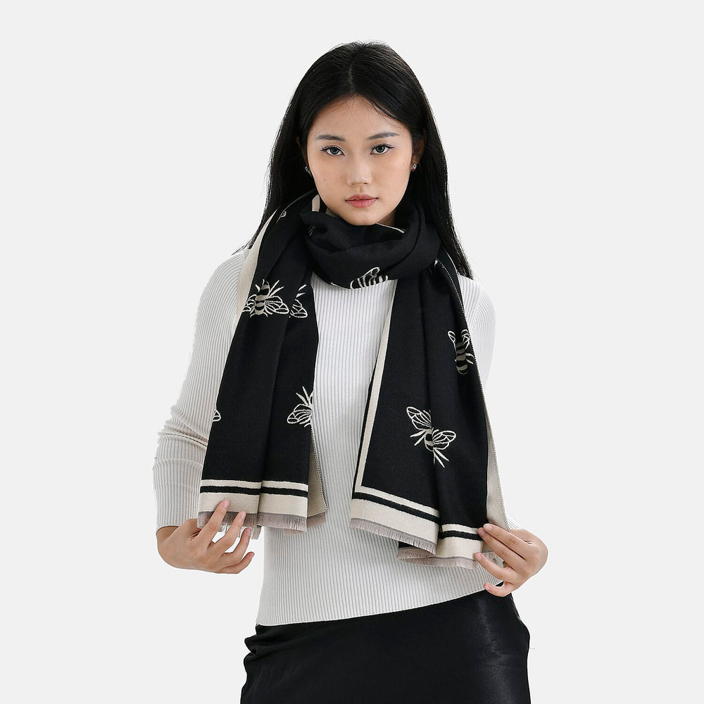 Closeout Deal Honeybee Pattern Super Soft Shawl (One Size, 180x67 cm) - Black