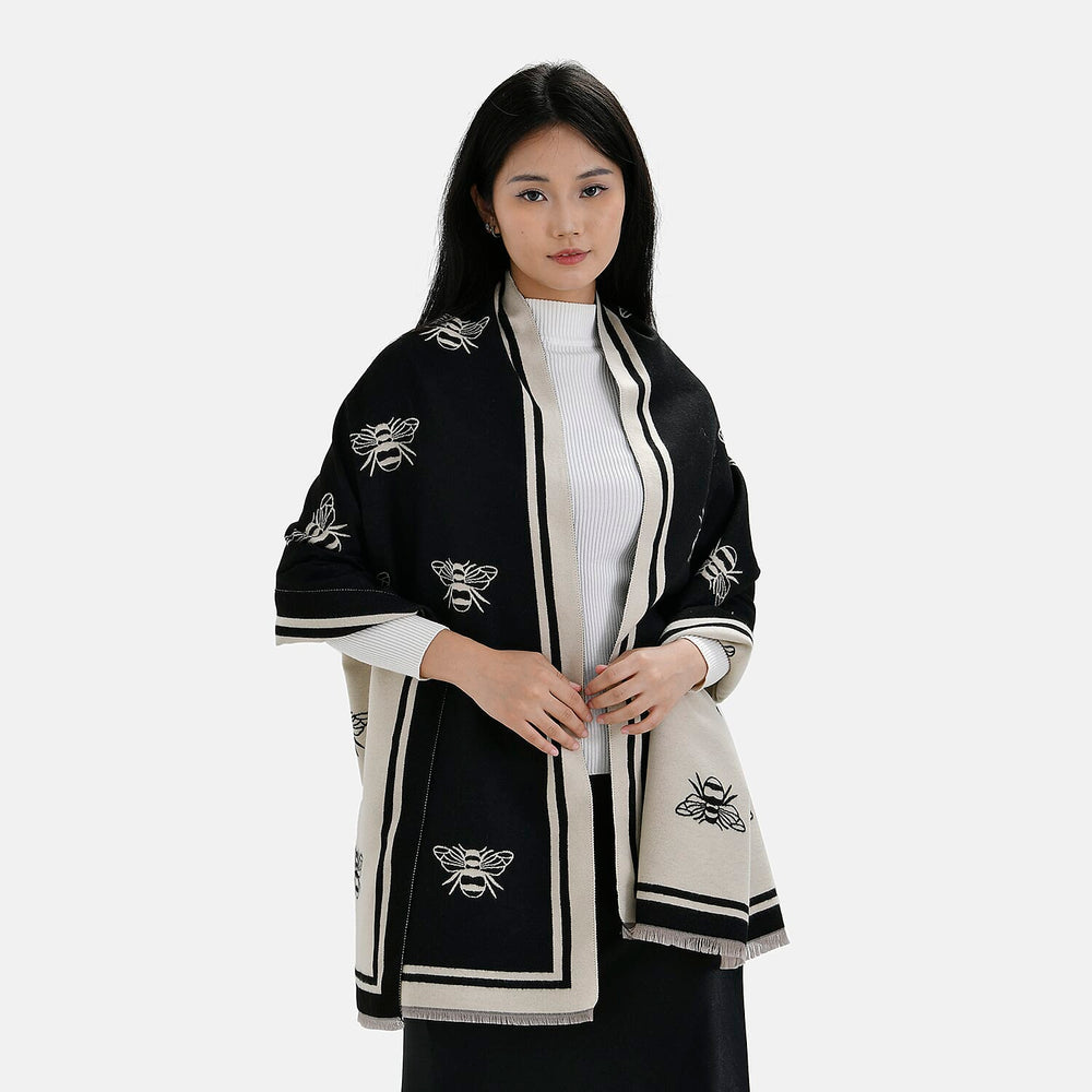 Closeout Deal Honeybee Pattern Super Soft Shawl (One Size, 180x67 cm) - Black