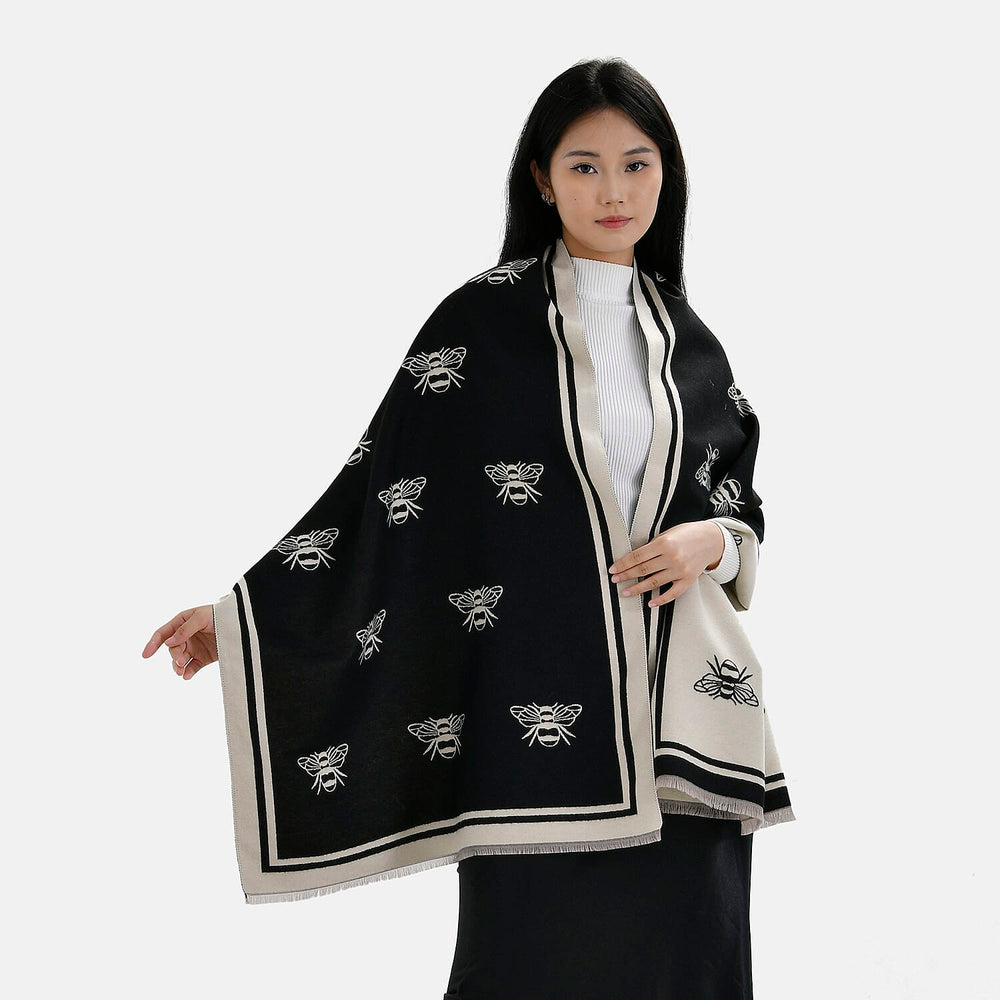 Closeout Deal Honeybee Pattern Super Soft Shawl (One Size, 180x67 cm) - Black