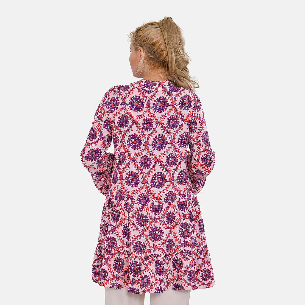 La Marey 100% Viscose Totem Pattern V-Neck Top (Size - L-XL, 16-20) - Pink