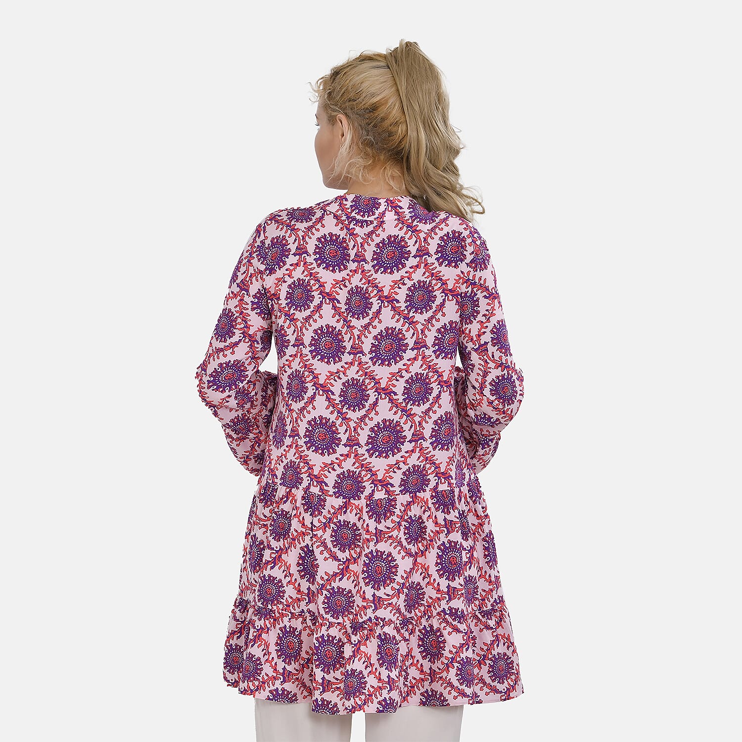 La Marey 100% Viscose Totem Pattern V-Neck Top (Size - L-XL, 16-20) - Pink