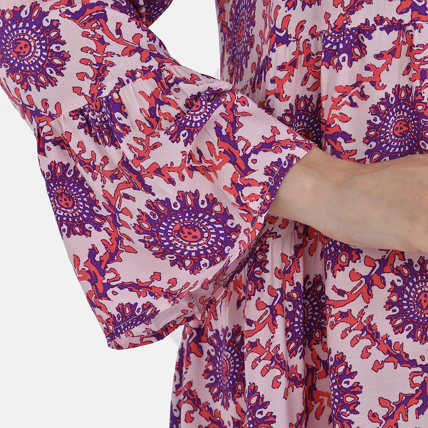 La Marey 100% Viscose Totem Pattern V-Neck Top (Size - L-XL, 16-20) - Pink