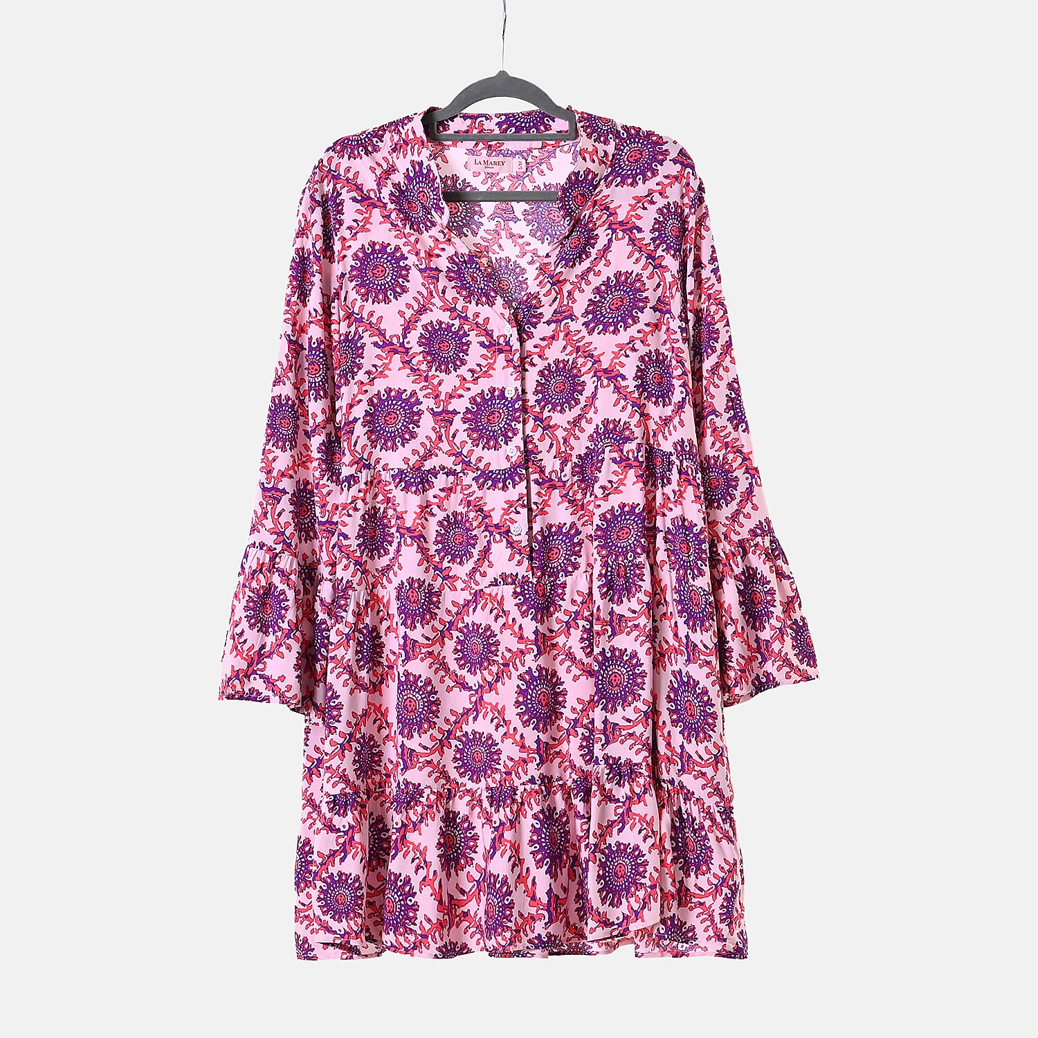 La Marey 100% Viscose Totem Pattern V-Neck Top (Size - L-XL, 16-20) - Pink