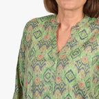 Adonai - Womens Viscose Ikat Print Woven Blouse (Size L) - Green