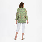 Adonai - Womens Viscose Ikat Print Woven Blouse (Size XL) - Green