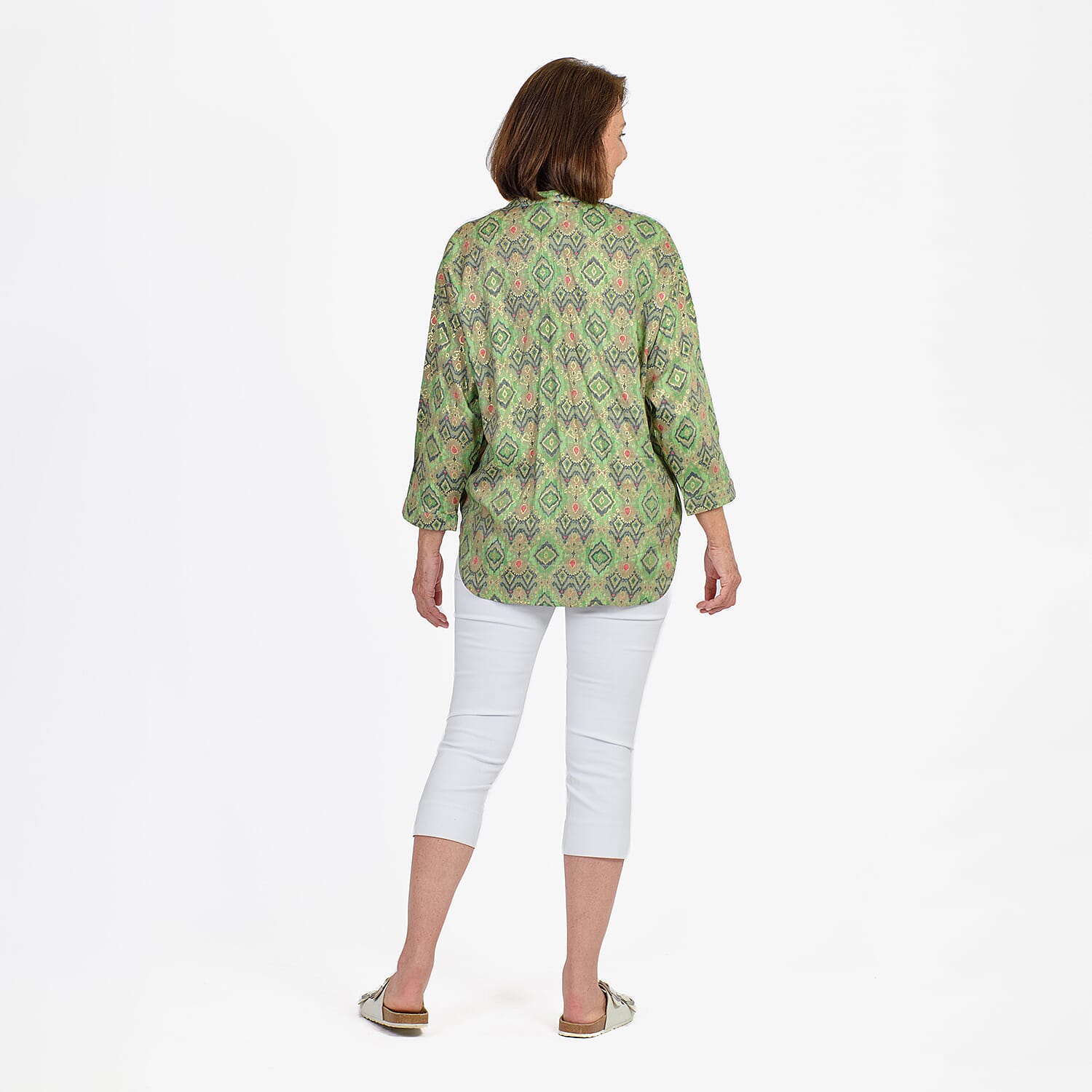 Adonai - Womens Viscose Ikat Print Woven Blouse (Size XL) - Green