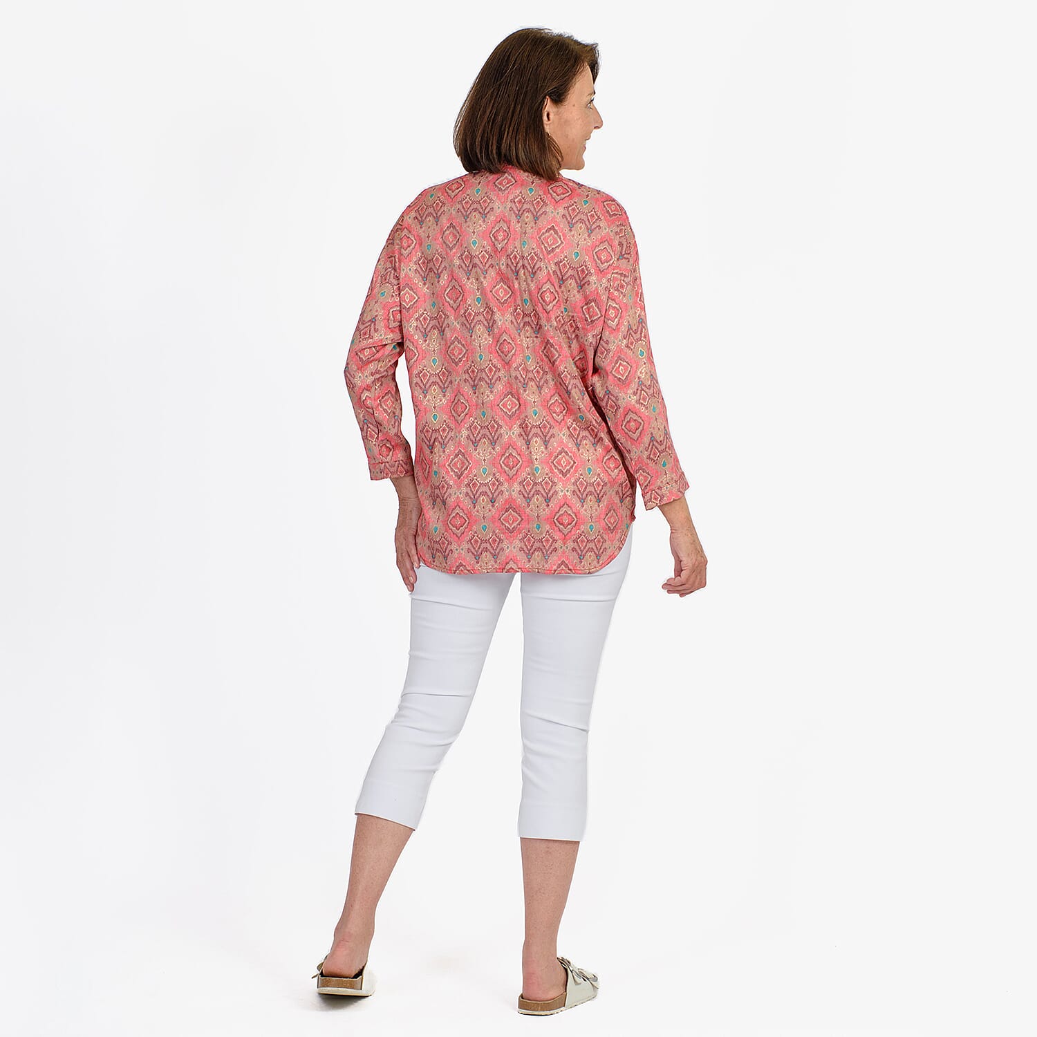 Adonai - Womens Viscose Ikat Print Woven Blouse (Size M) - Pink