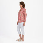 Adonai - Womens Viscose Ikat Print Woven Blouse (Size XL) - Pink