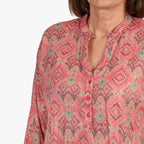 Adonai - Womens Viscose Ikat Print Woven Blouse (Size XL) - Pink