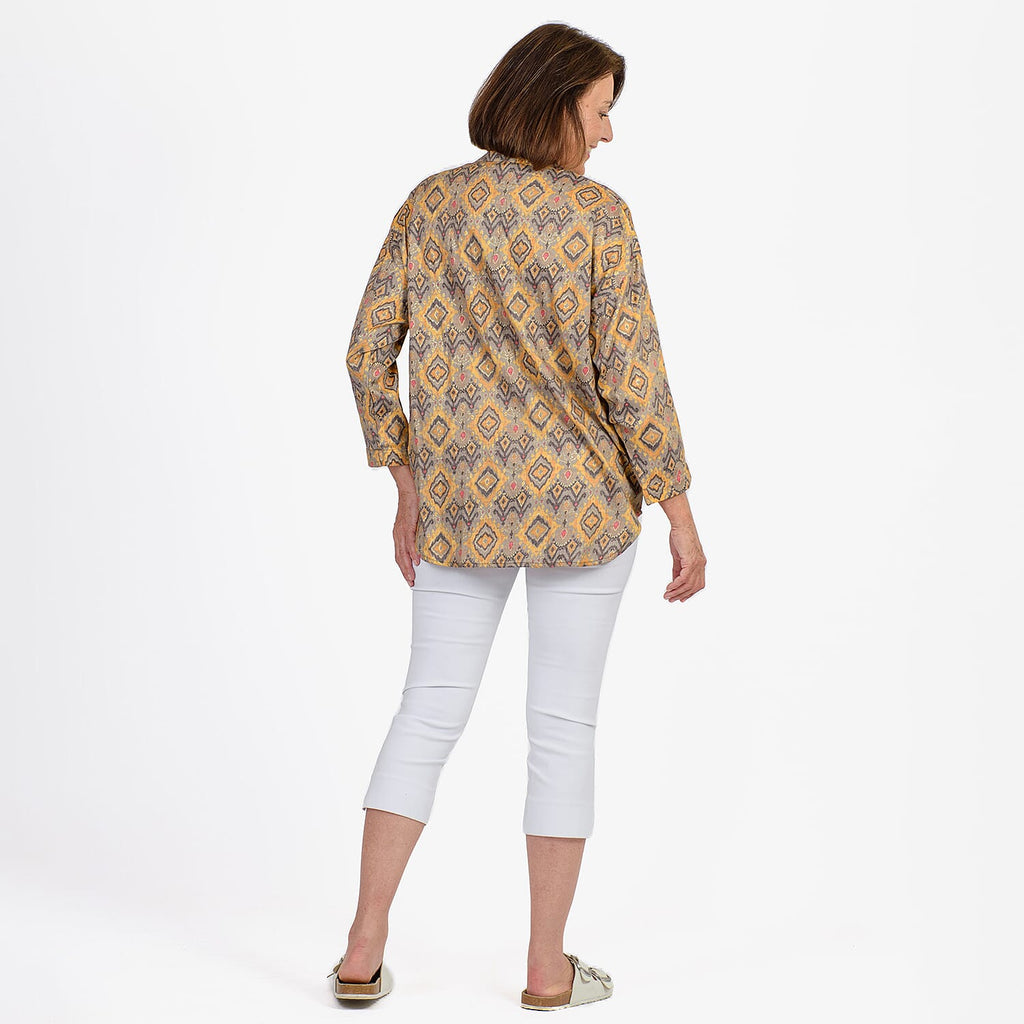 Adonai - Womens Viscose Ikat Print Woven Blouse (Size S) - Yellow