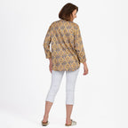 Adonai - Womens Viscose Ikat Print Woven Blouse (Size S) - Yellow