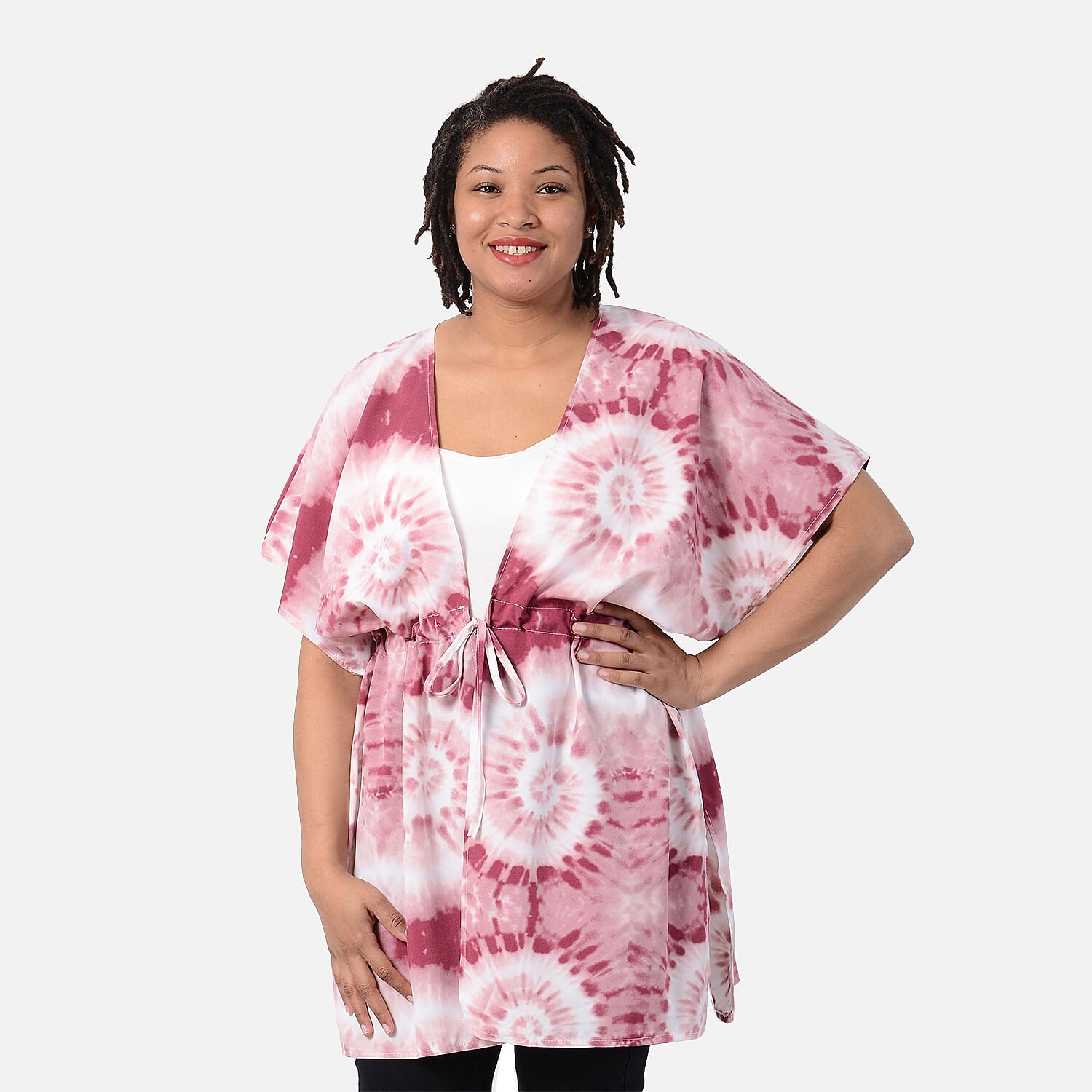 Voile Shirt with Waist Belt (One Size) - Red