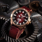 VOSTOK EUROPE Almaz Automatic TMI NH35 Automatic 20ATM Rose Gold Stainless Steel Dial Mens Watch with Red Leather Strap