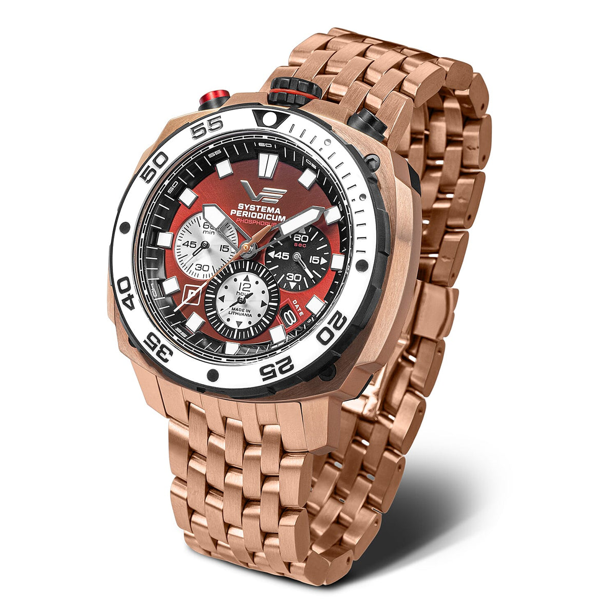 Vostok Europe Systema Periodicum Phosphorus TMI VK67 Mecha-Quartz Watch with a Red Dial