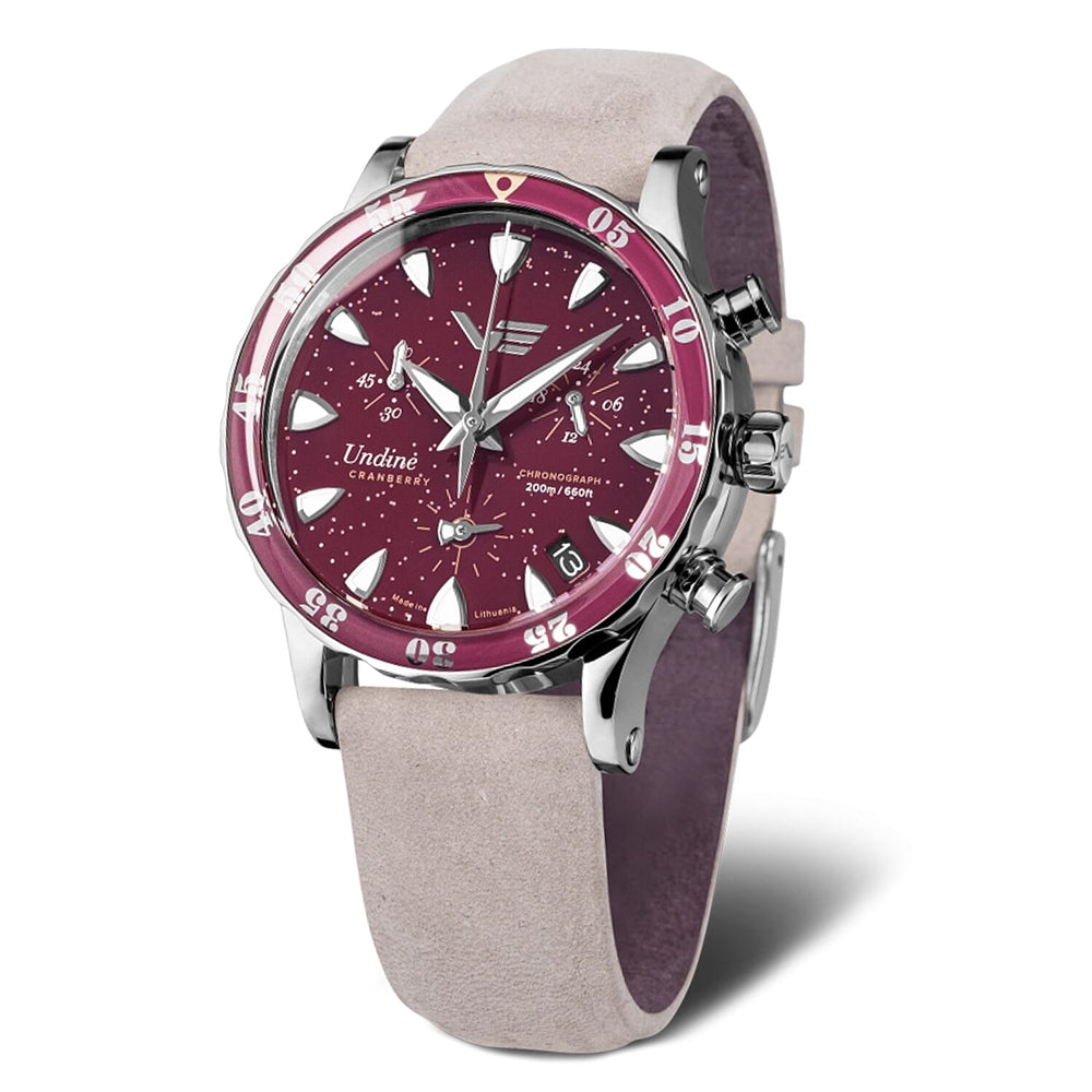 Vostok Europe Undine Quartz Movt. 20ATM WR Red Dial Ladies Watch with Nude Colour Leather Strap