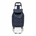 Effortless 59L Extra-Large Daisy Printed Shopper Trolley with Secure Zippered Pocket - Blue