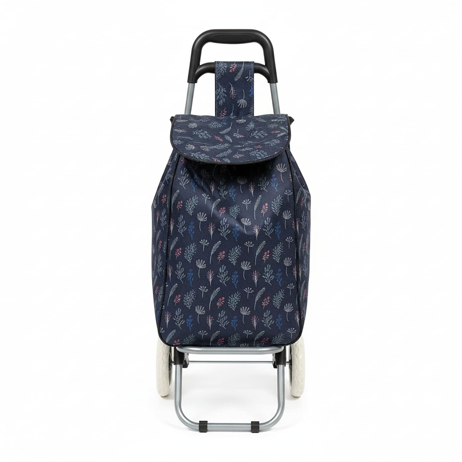 Effortless 59L Extra-Large Daisy Printed Shopper Trolley with Secure Zippered Pocket - Blue