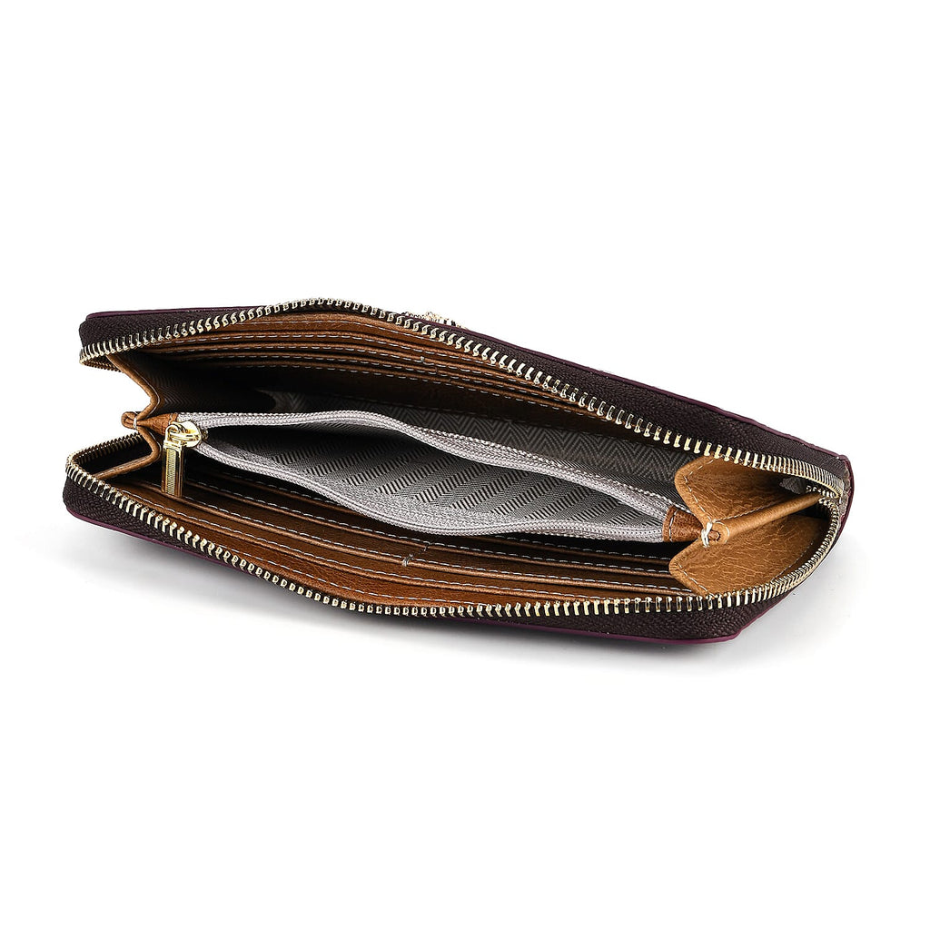WILLIAM HUNT RFID Croc Embossed 100% Genuine Leather Wallet - Plum