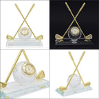 WILLIAM WIDDOP Miniature Clock - Crossed Golf Clubs with Glass Ball in Gold Tone