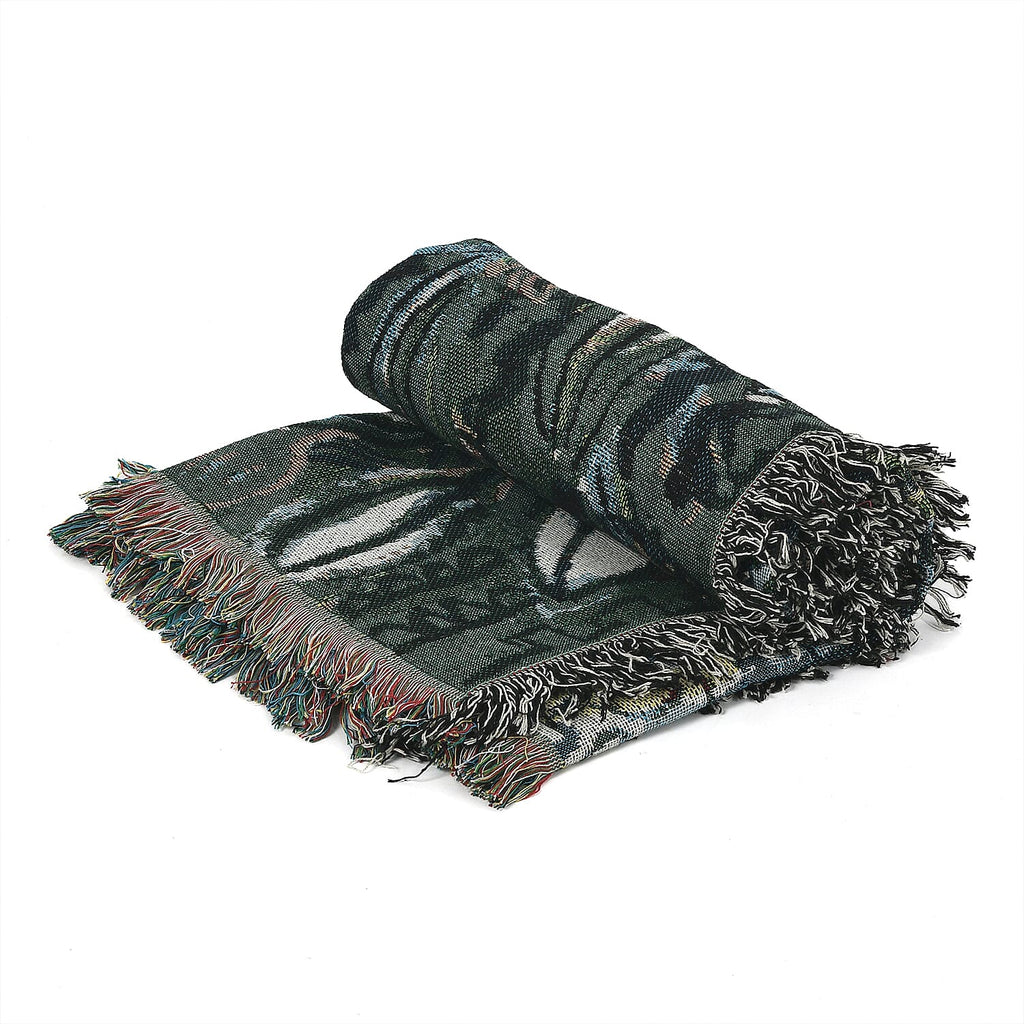 Soft Woven Jacquard Couch Throw - Wall Hanging (Size 152x127cm) - Black