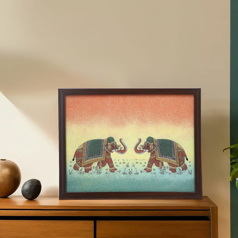Made from Genuine Gemstone Hand Made Wall Art (Size 25x33x1 cm) - Elephant