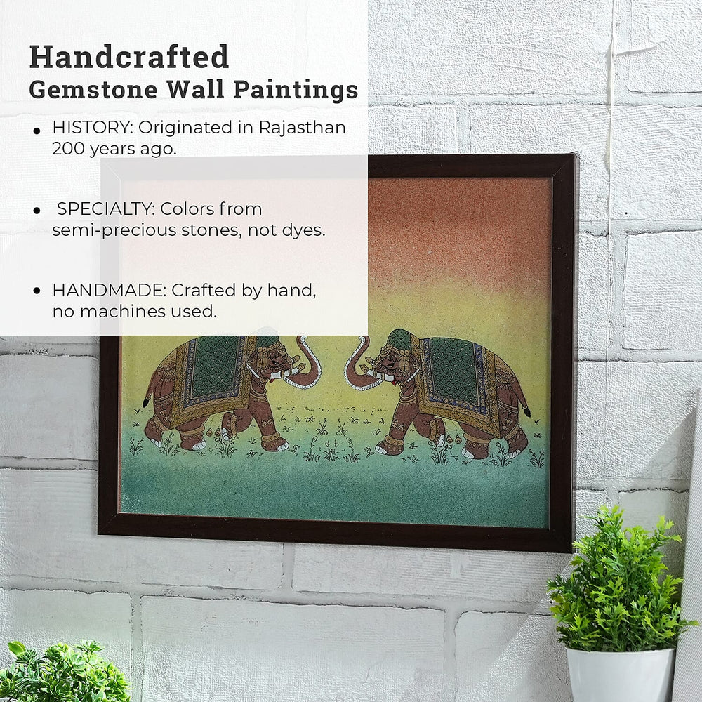 Made from Genuine Gemstone Hand Made Wall Art (Size 25x33x1 cm) - Elephant