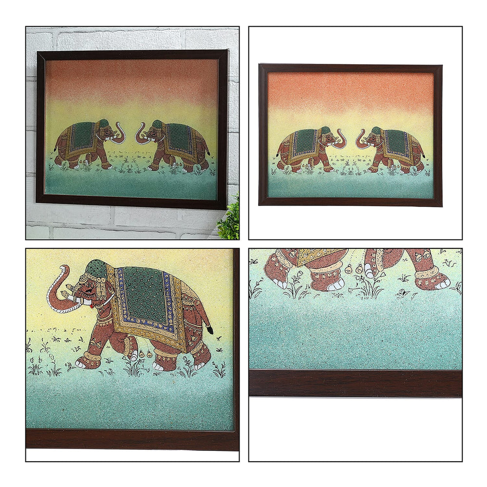 Made from Genuine Gemstone Hand Made Wall Art (Size 25x33x1 cm) - Elephant