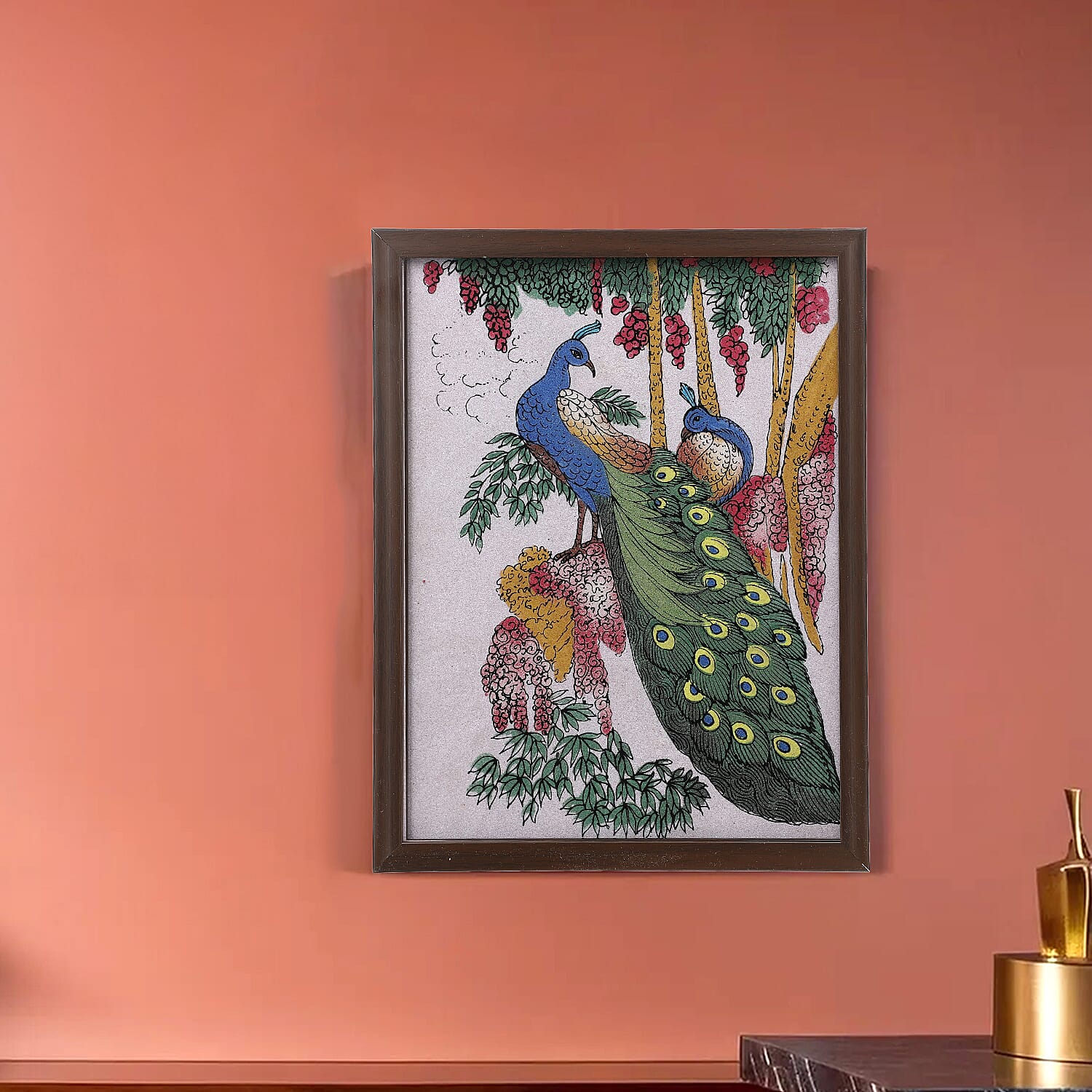 Made from Genuine Gemstone Hand Made Wall Art (Size 25x33x1 cm) - Peacock